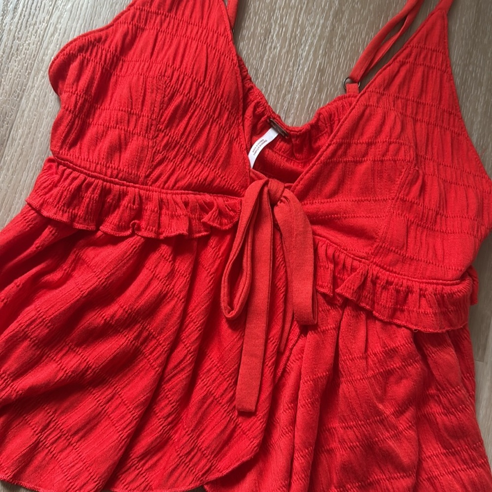 Free People Red Ruffle Flowy Tank Top - Picture 3 of 5